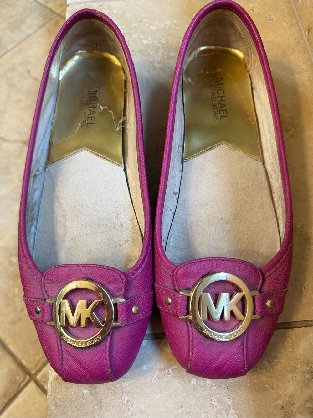 Michael Kors Hot Pink MK Logo Leather Ballet Flats